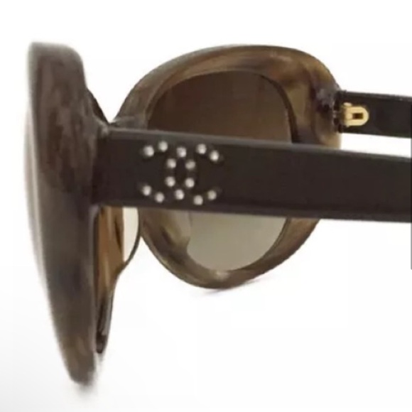 CHANEL Swarovski Crystal Flower Logo CC Brown Frame Sunglasses + Dust Bag 5151-B - Picture 6 of 14